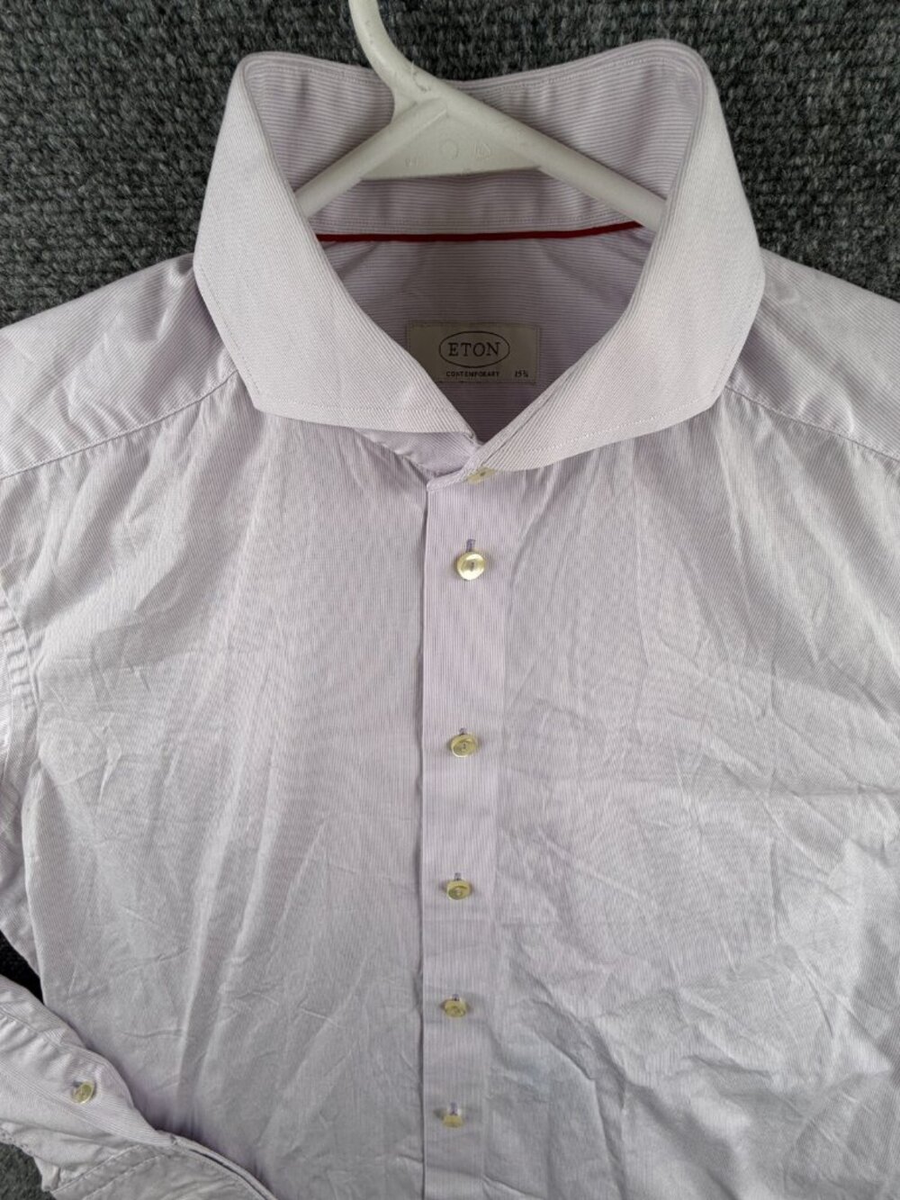 Eton Button Up Shirt Long Sleeve Men Cotton Striped Purple Contemporary 15.75 **